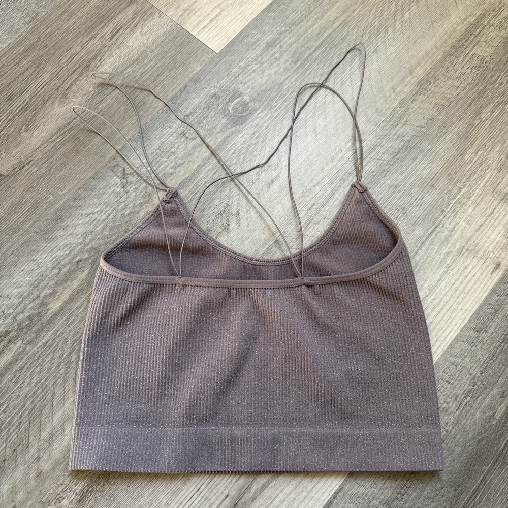 Urban Outfitters Ribbed Bralette Gray Silver Metallic Medium Minimalist Stretchy - Picture 6 of 9